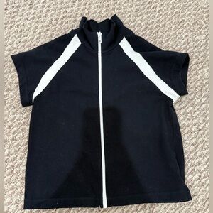 brandy melville navy short sleeve zip up with white detailing